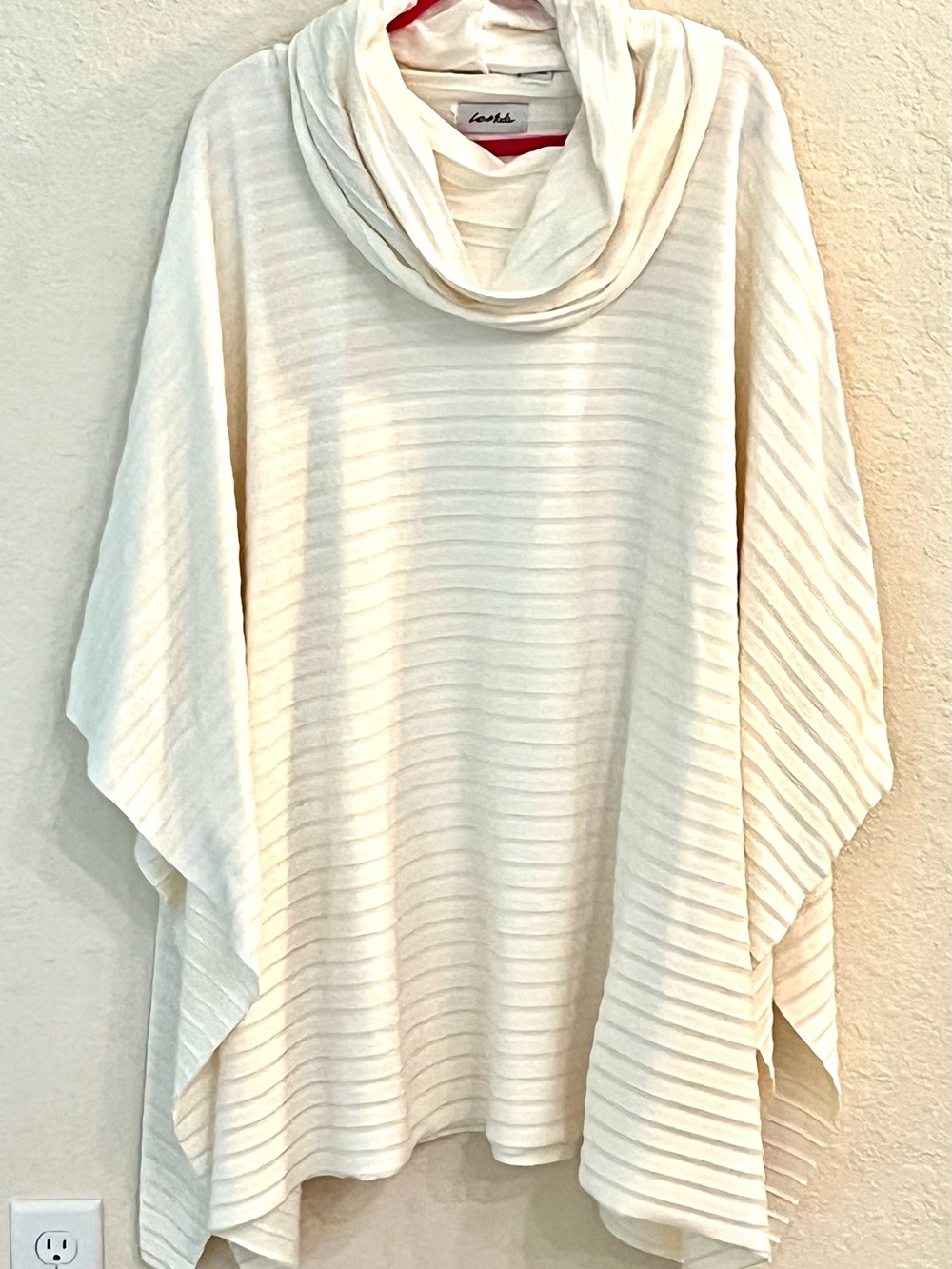 Lush Ivory Ribbed Cowl-Neck Tunic Poncho